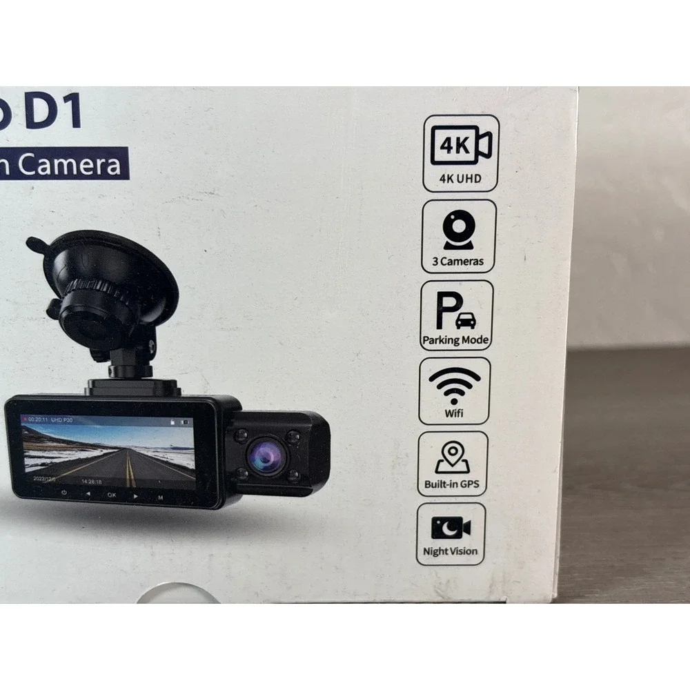 Lanmodo D1 3 Channel 4K Dash Camera WiFi Built-in GPS Night Vision Front Inside - Picture 2 of 3